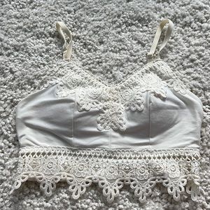 Cream lace trim crop top